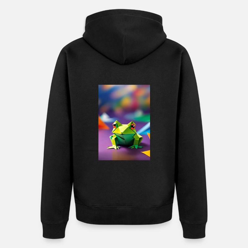 Grenouille en origami vert - Veste à capuche bio Premium Unisexe - noir