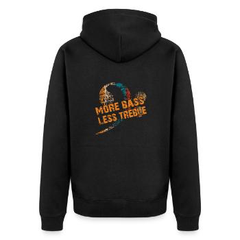 Mehr Bass weniger Treble. Vintage Bassschlüssel - Unisex Premium Bio Zip Hoodie - Schwarz - Hinten - Nico (187cm)