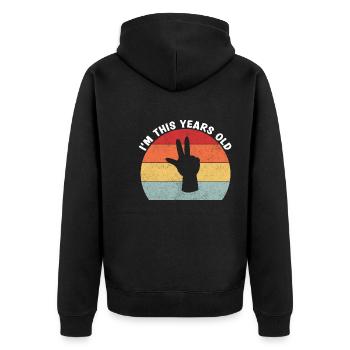 I'm This Years Old Vintage 3rd Birthday Kids - Unisex Premium Organic Zip Hoodie - black - Back - Nico (187cm)