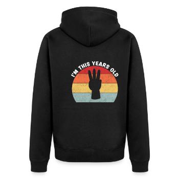 I'm This Years Old Vintage 3rd Birthday Kids - Unisex Premium Organic Zip Hoodie - black - Back - Nico (187cm)