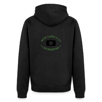 meine Kamera und ich - Unisex Premium Bio Zip Hoodie - Schwarz - Hinten - Nico (187cm)