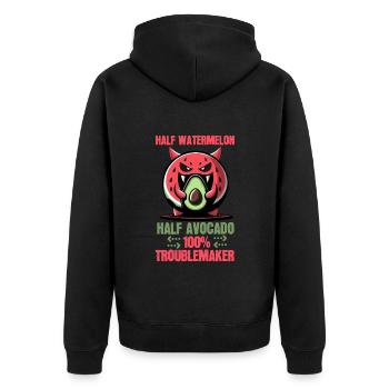 Half Watermelon, Half Avocado, All Trouble! - Unisex Premium Organic Zip Hoodie - black - Back - Nico (187cm)