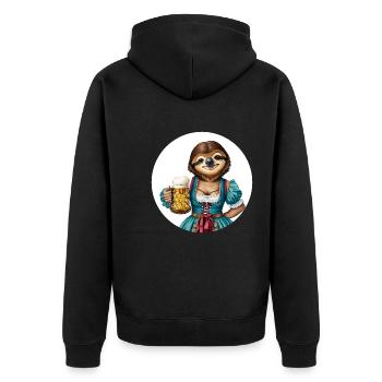 Sloth in dirndl with beer glass - Unisex Premium Organic Zip Hoodie - black - Back - Nico (187cm)