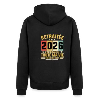 Retraitée 2026 / tee shirt Retraitée 2026 cadeau - Veste à capuche bio Premium Unisexe - noir - Dos - Nico (187cm)