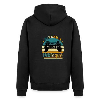 Niveau 4 Débloqué - Gamer Anniversaire 4 ans - Veste à capuche bio Premium Unisexe - noir - Dos - Nico (187cm)
