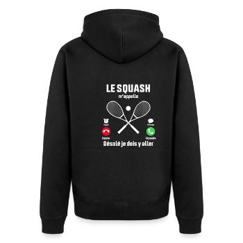 Le Squash m'appelle idée cadeau Squash - Veste à capuche bio Premium Unisexe - noir - Dos - Nico (187cm)