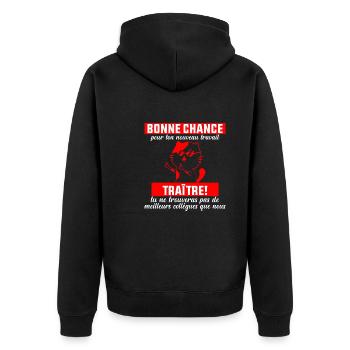 Nouvel Emploi Départ Collègue Travail Bonne chance - Veste à capuche bio Premium Unisexe - noir - Dos - Nico (187cm)