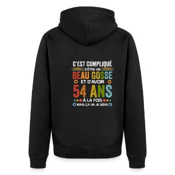 54 ans Cadeau Anniversaire 54 ans Drôle - Veste à capuche bio Premium Unisexe - noir - Dos - Nico (187cm)