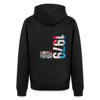 1979 Limitiertes Geburtstagsgeschenk 1979 - Unisex Premium Bio Zip Hoodie - Schwarz - Hinten - Nico (187cm)