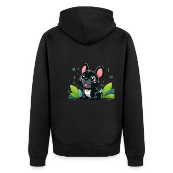 Französische Bulldogge 2 - Unisex Premium Bio Zip Hoodie - Schwarz - Hinten - Nico (187cm)
