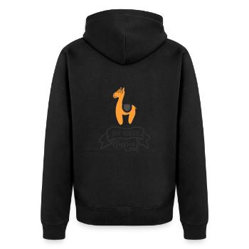 LAMA LAMAS WOLLE ALPAKA TIERE SÜß NIEDLICH MOTIVE - Unisex Premium Bio Zip Hoodie - Schwarz - Hinten - Nico (187cm)