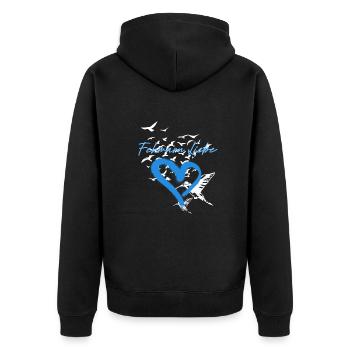 Fehmarn,möwen,anker,vogelschwarm - Unisex Premium Bio Zip Hoodie - Schwarz - Hinten - Nico (187cm)