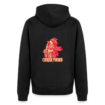 BOLEO-23 COCKER-POLDI red yellow - Unisex Premium Bio Zip Hoodie - Schwarz - Hinten - Nico (187cm)