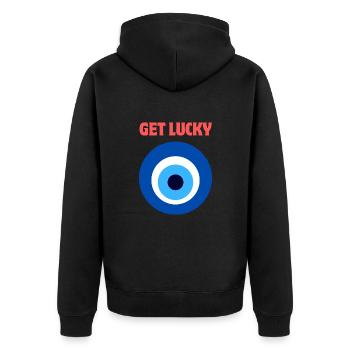 Hab Glück / Nazar Eyes - Unisex Premium Bio Zip Hoodie - Schwarz - Hinten - Nico (187cm)