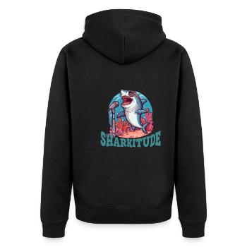 Sharkitude Shark singt mit Haltung - Unisex Premium Bio Zip Hoodie - Schwarz - Hinten - Nico (187cm)