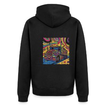 Farbenfroher grooviger Doodle Truck - Unisex Premium Bio Zip Hoodie - Schwarz - Hinten - Nico (187cm)