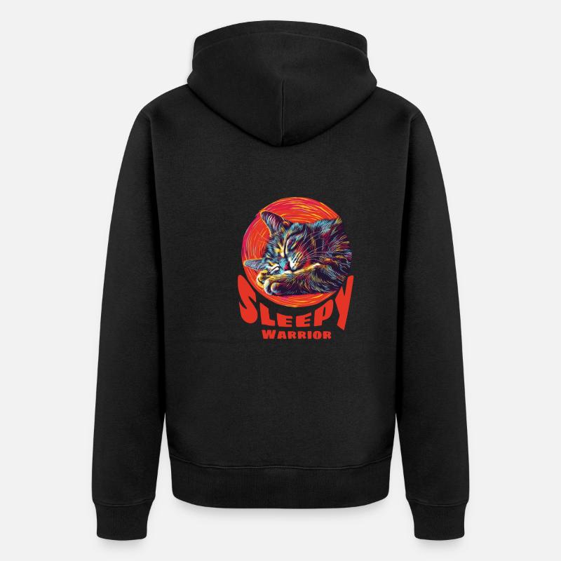 Chat guerrier endormi - Veste à capuche bio Premium Unisexe - noir