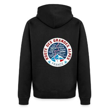 Route des Grandes Alpes V4 | white | France - Unisex Premium Organic Zip Hoodie - black - Back - Nico (187cm)