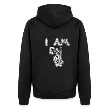 I Am No 1 Bones (Distressed) - Unisex Premium Bio Zip Hoodie - Schwarz - Hinten - Nico (187cm)