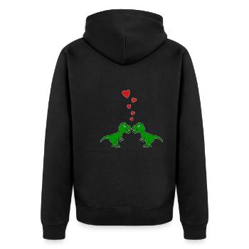 Tyrannosaurus TRex Liebespaar Liebe - Unisex Premium Bio Zip Hoodie - Schwarz - Hinten - Nico (187cm)