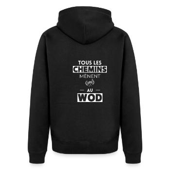 Tous les chemins mènent au WOD - Veste à capuche bio Premium Unisexe - noir - Dos - Nico (187cm)