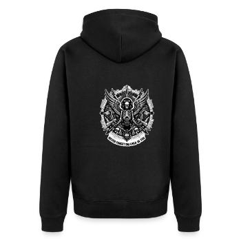 Vergiss nie das Kind in dir - Unisex Premium Bio Zip Hoodie - Schwarz - Hinten - Nico (187cm)