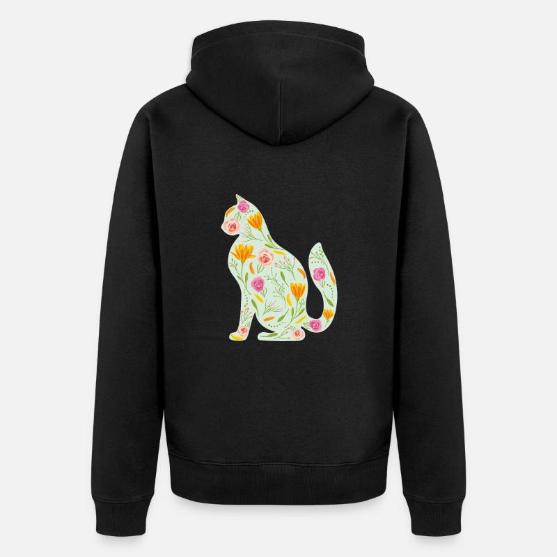 Chat floral - Veste à capuche bio Premium Unisexe - noir