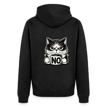 Chat agacé sans tasse - Morning Grouch - Veste à capuche bio Premium Unisexe - noir - Dos - Nico (187cm)