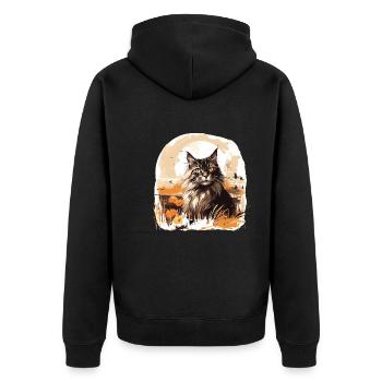 Maine Coon Herbst Halloween Katze - Unisex Premium Bio Zip Hoodie - Schwarz - Hinten - Nico (187cm)