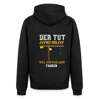 Der Tut Nix Der Will Nur Radlade... - Unisex Premium Bio Zip Hoodie - Schwarz - Hinten - Nico (187cm)