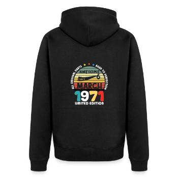 53 Jahre alt Hergestellt in 1971 Jahrgang März 1971 - Unisex Premium Bio Zip Hoodie - Schwarz - Hinten - Nico (187cm)