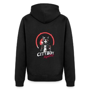 CityBoy Night Out - Cool Cat Style - Unisex Premium Organic Zip Hoodie - black - Back - Nico (187cm)