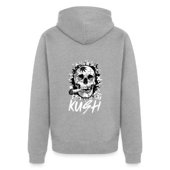 Totenkopf OG Kush Cannabis - Unisex Premium Bio Zip Hoodie - Grau meliert - Hinten - Nico (187cm)