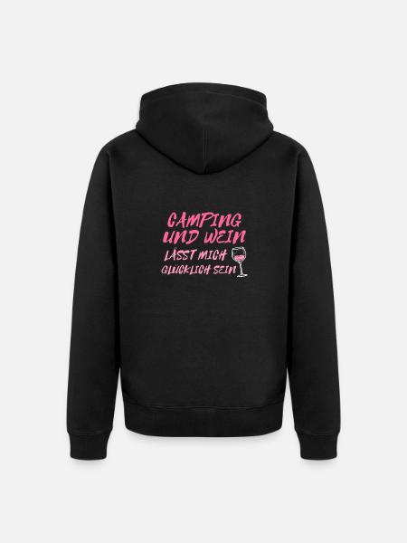 Camping und Wein - Unisex Premium Bio Zip Hoodie - Schwarz