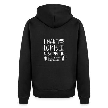 Ich lasse Wein verschwinden - Weinkenner - Spruch - Unisex Premium Bio Zip Hoodie - Schwarz - Hinten - Nico (187cm)