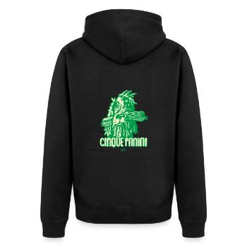 BOLEO-23 COCKER-POLDI green yellow - Unisex Premium Bio Zip Hoodie - Schwarz - Hinten - Nico (187cm)