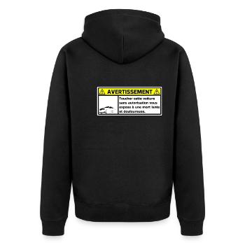 Warning - Unisex Premium Organic Zip Hoodie - black - Back - Nico (187cm)