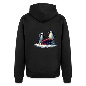 Resist Penguin Grunge Protest - Unisex Premium Bio Zip Hoodie - Schwarz - Hinten - Nico (187cm)