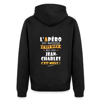 Jean-Charles Cadeau Humour jean charles - Veste à capuche bio Premium Unisexe - noir - Dos - Nico (187cm)