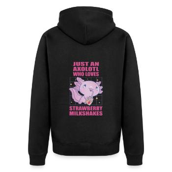 Nur ein Axolotl, der Erdbeer Milkshakes liebt - Unisex Premium Bio Zip Hoodie - Schwarz - Hinten - Nico (187cm)