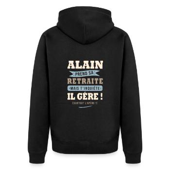 Alain humour retraite cadeau retraité - Veste à capuche bio Premium Unisexe - noir - Dos - Nico (187cm)
