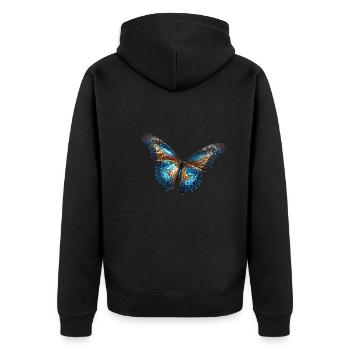 schmetterling ,Pailletten,gold,metallisch - Unisex Premium Bio Zip Hoodie - Schwarz - Hinten - Nico (187cm)