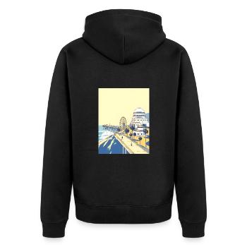 Retro Los Angeles Santa Monica Pier - Unisex Premium Bio Zip Hoodie - Schwarz - Hinten - Nico (187cm)