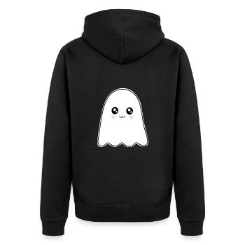 Halloween T-shirt Gespenst spooky cute Shirt - Unisex Premium Bio Zip Hoodie - Schwarz - Hinten - Nico (187cm)