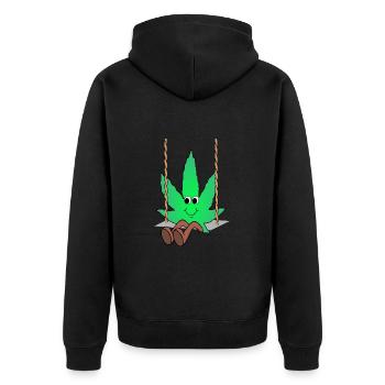 Der Bloom - Weed Cannabis Stoned Hanf Marihuana - Unisex Premium Bio Zip Hoodie - Schwarz - Hinten - Nico (187cm)