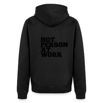 Hot Person At Work Gym Self Love - Unisex Premium Bio Zip Hoodie - Schwarz - Hinten - Nico (187cm)