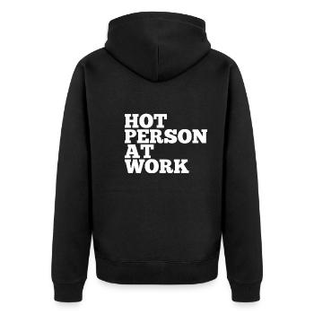 Hot Person At Work Gym Self Love - Unisex Premium Bio Zip Hoodie - Schwarz - Hinten - Nico (187cm)