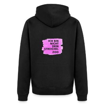 Ich bin nicht Dein Streichelzoo PTSS - Unisex Premium Bio Zip Hoodie - Schwarz - Hinten - Nico (187cm)