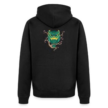 Hibou et fleurs de cerisier - Veste à capuche bio Premium Unisexe - noir - Dos - Nico (187cm)