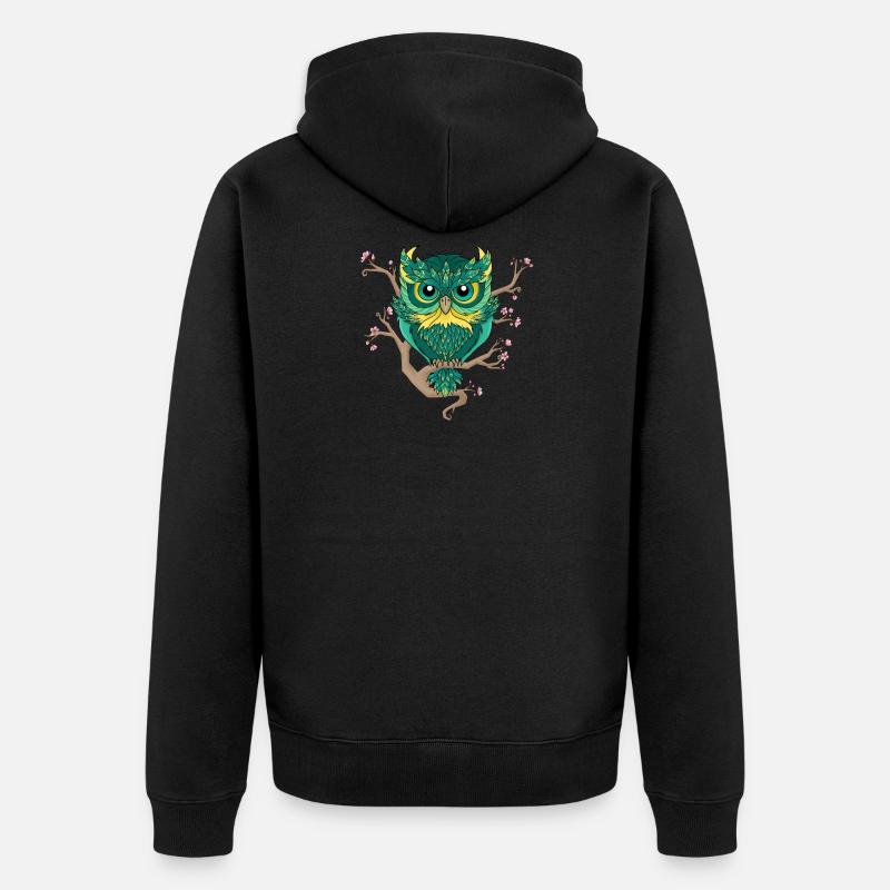 Hibou et fleurs de cerisier - Veste à capuche bio Premium Unisexe - noir